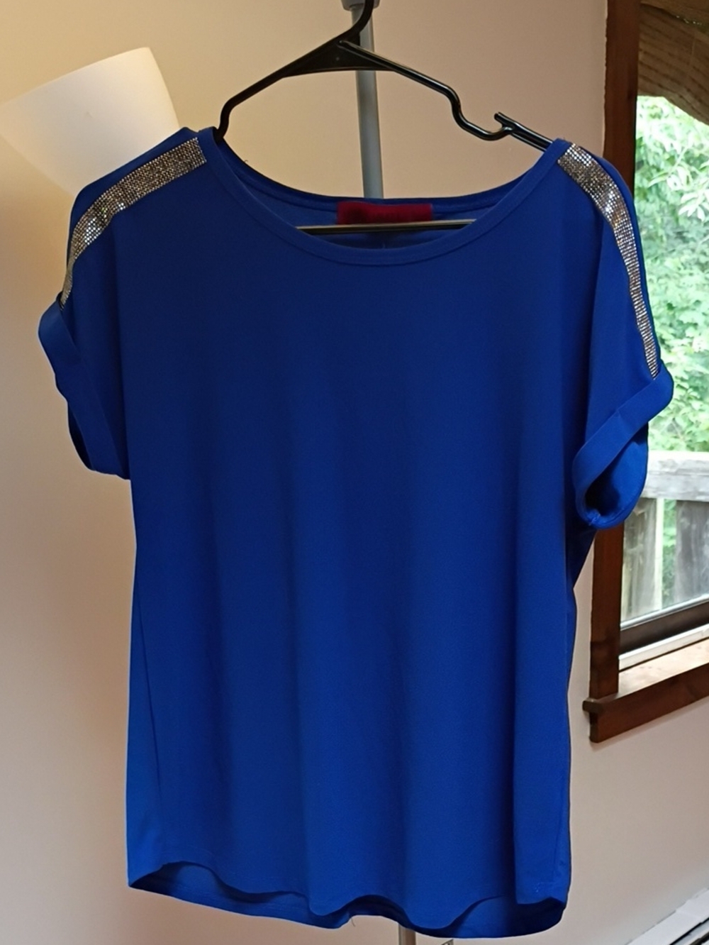 Scarlett Royal Blue Short-Sleeve Top with Silver Shoulder Trim